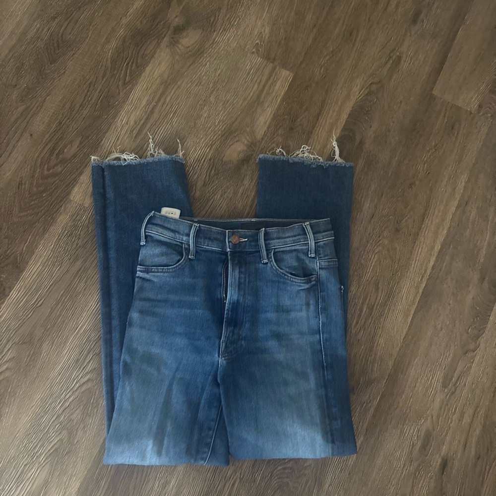 MOTHER Dark Blue Denim Jeans with Pink Accent